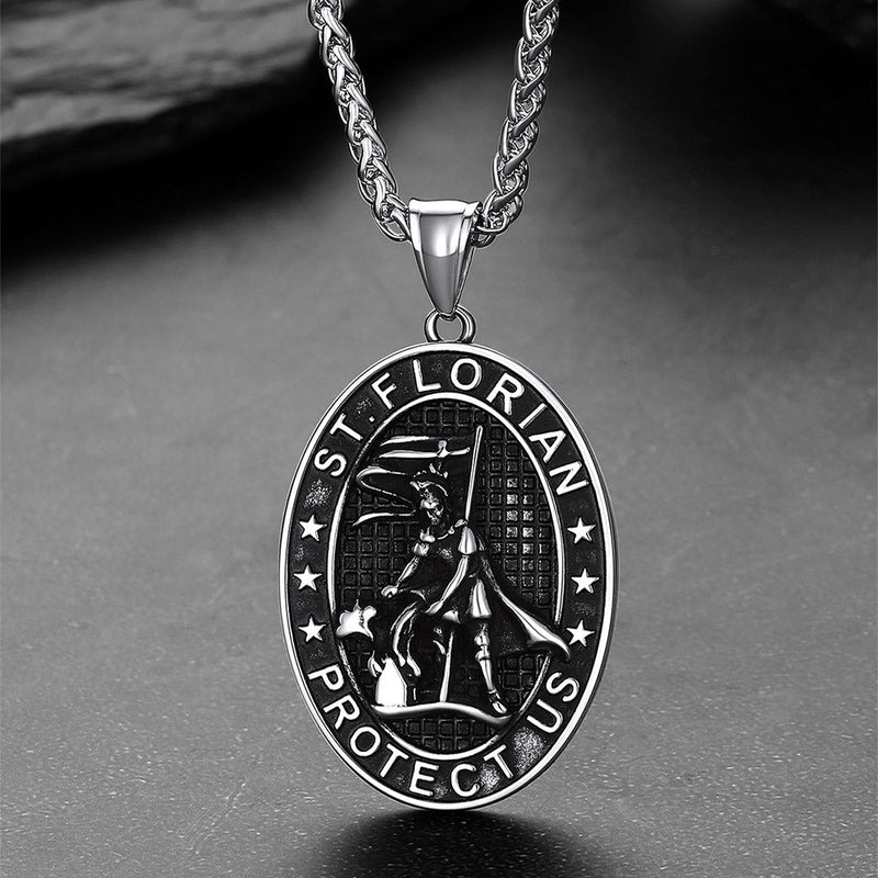 Oval Firefighter Saint Florian Medal Necklace