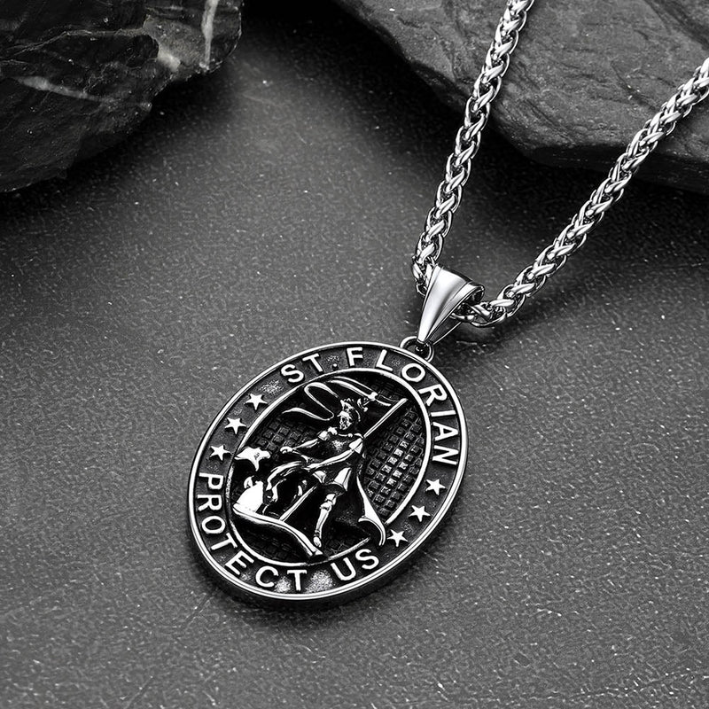 Oval Firefighter Saint Florian Medal Necklace