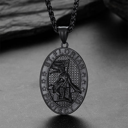 Oval Firefighter Saint Florian Medal Necklace