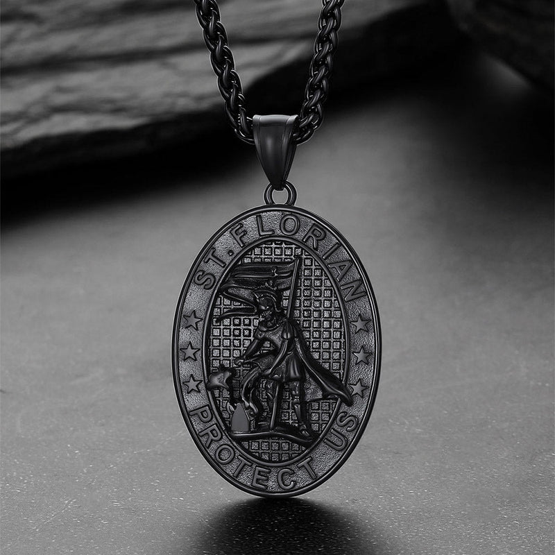 Oval Firefighter Saint Florian Medal Necklace