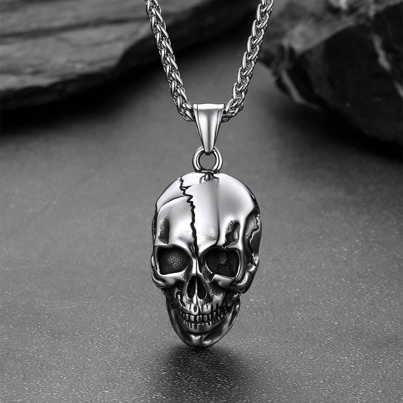 Gothic Skull Necklace With Fissured Skeleton Head for