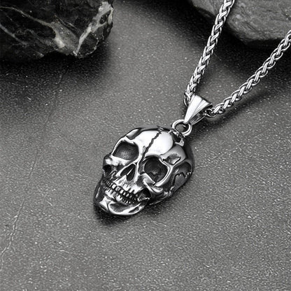Gothic Skull Necklace With Fissured Skeleton Head for