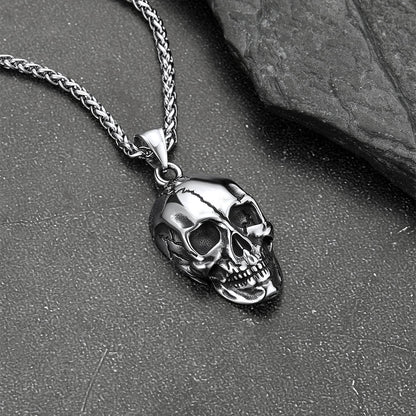 Gothic Skull Necklace With Fissured Skeleton Head for
