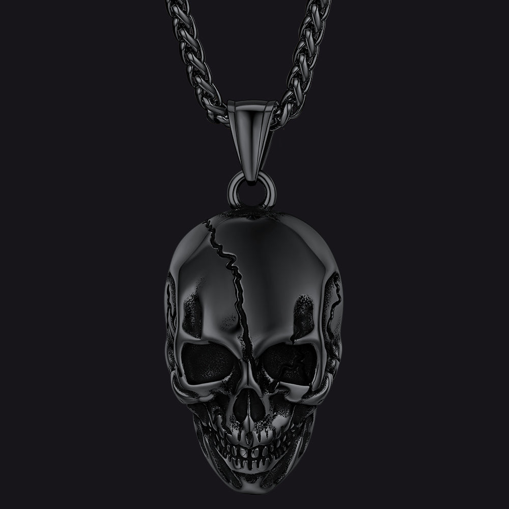 Gothic Skull Necklace With Fissured Skeleton Head for