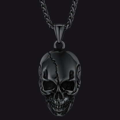 Gothic Skull Necklace With Fissured Skeleton Head for