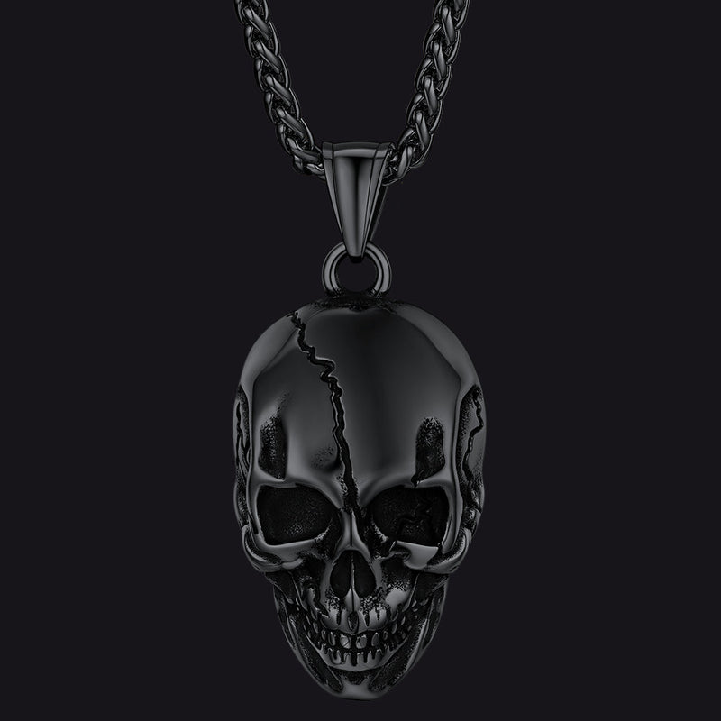 Gothic Skull Necklace With Fissured Skeleton Head for