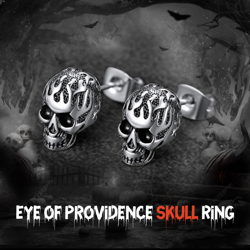 Gothic Flaming Skull Stud Earrings for