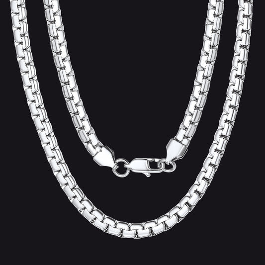 Flat Box Link Chain Stainless Steel Necklace for