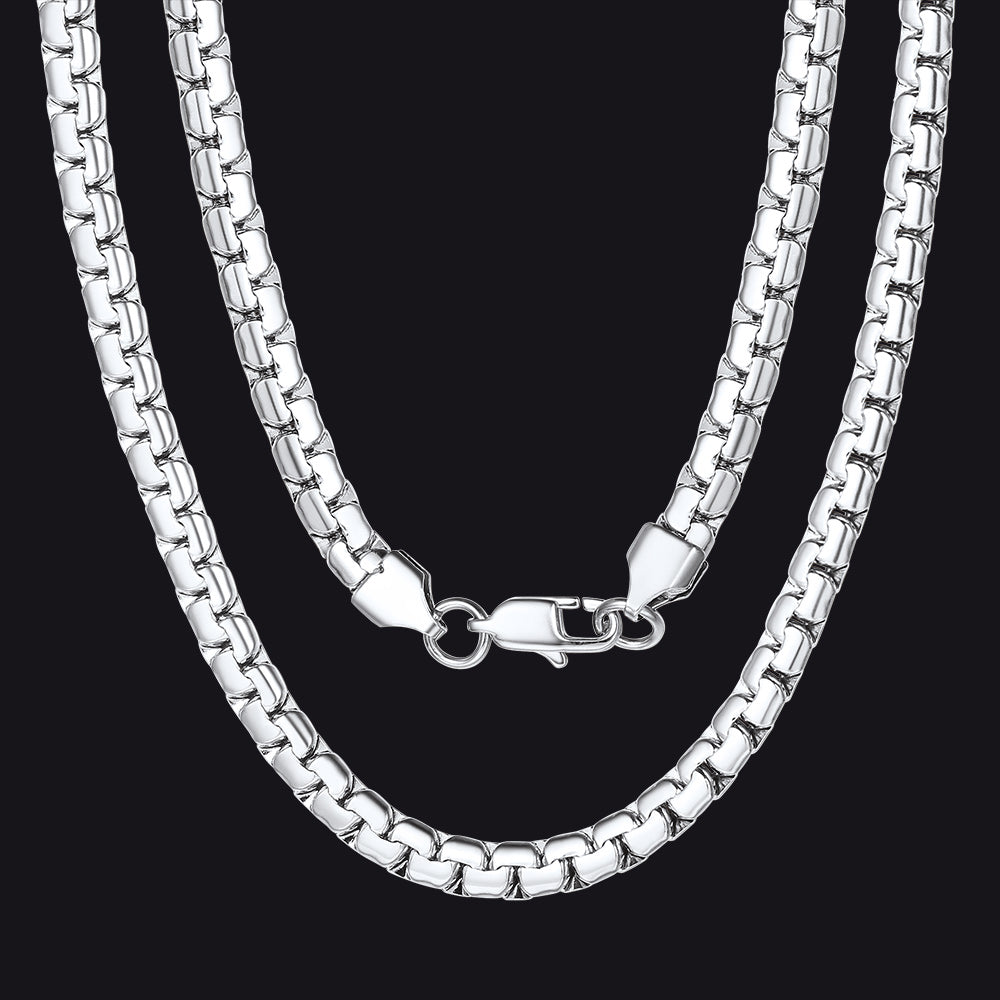 Flat Box Link Chain Stainless Steel Necklace for
