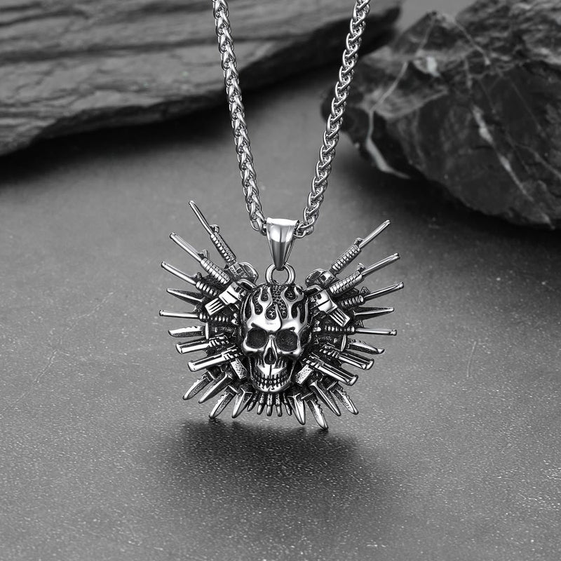 Punk Full Armed Skull Pendant Necklace for
