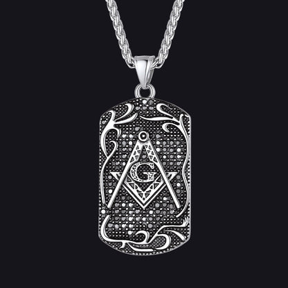 Engraved Masonic Freemason Dog Tag Necklace for