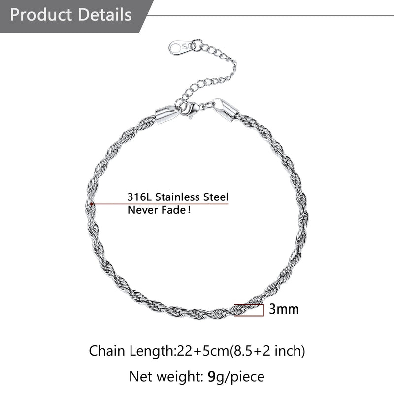 Stainless Steel Twisted Rope Chain Ankle Bracelet for Gift for Mom