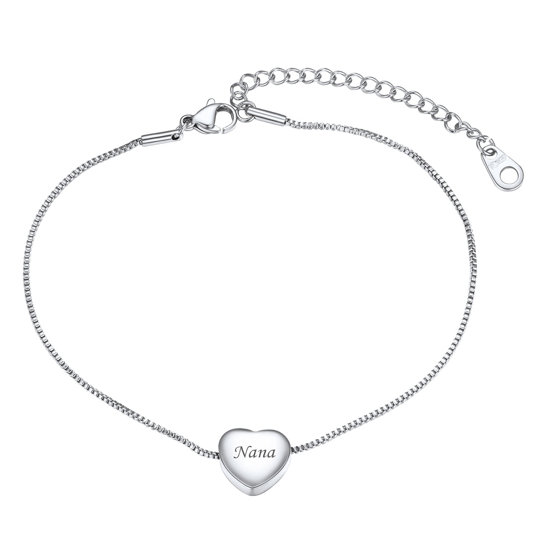 Custom Engraving Heart Ankle Bracelet With Cable Chain for