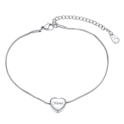 Custom Engraving Heart Ankle Bracelet With Cable Chain for