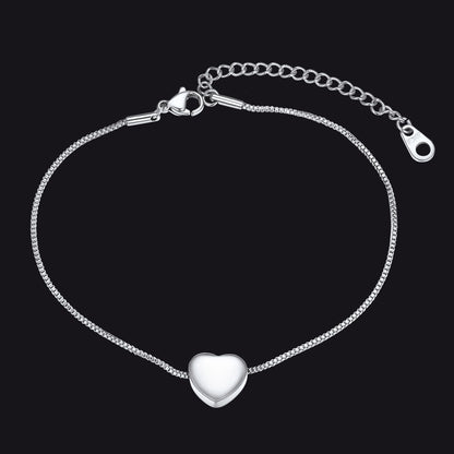 Custom Engraving Heart Ankle Bracelet With Cable Chain for