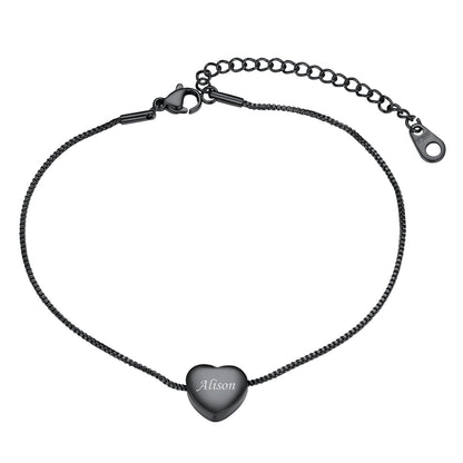 Custom Engraving Heart Ankle Bracelet With Cable Chain for