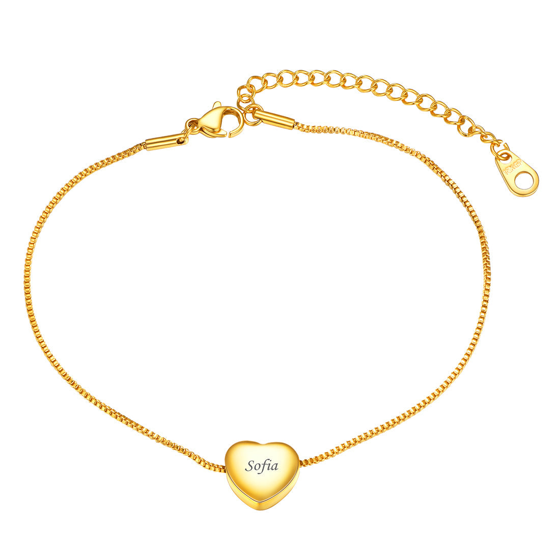 Custom Engraving Heart Ankle Bracelet With Cable Chain for