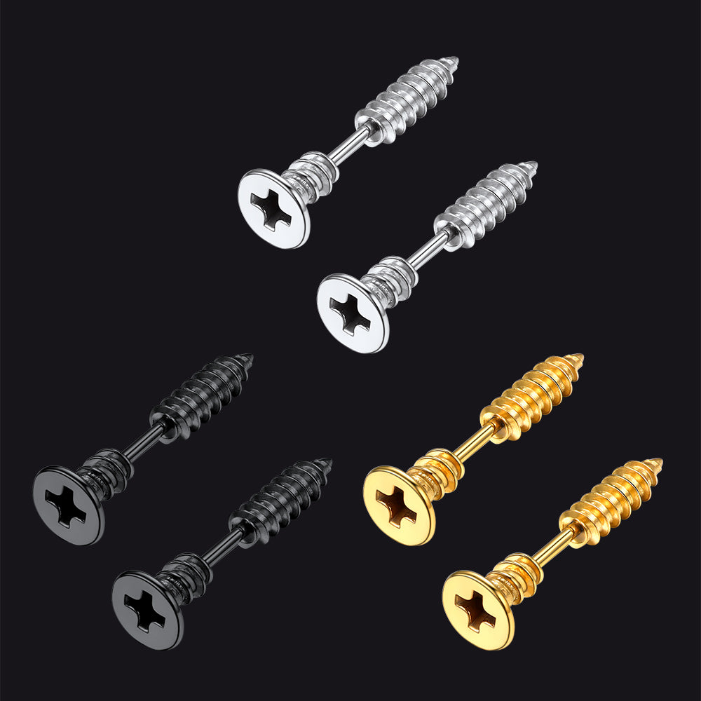 Screw Back Stud Earrings Set of 3 Pairs for