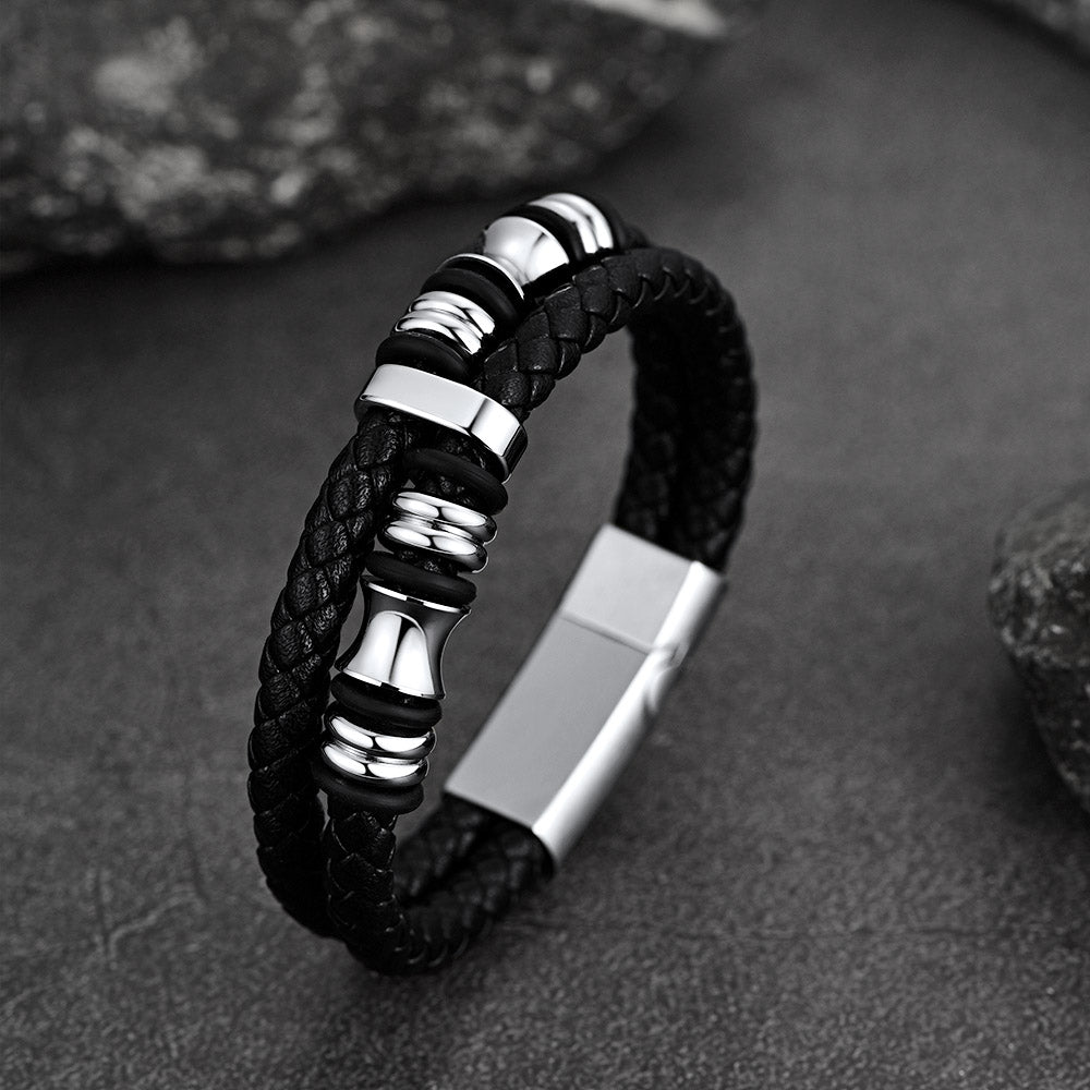 Engraved Braided Leather Bracelet for My Grandson