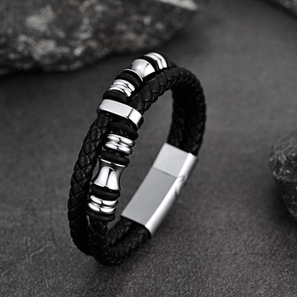 Engraved Braided Leather Bracelet for My Grandson