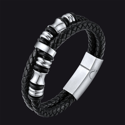 Engraved Black Braided Leather Bracelet Cuff Gift for