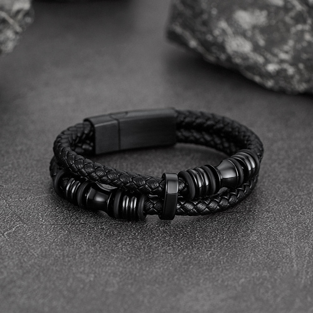 Engraved Braided Leather Bracelet for My Grandson