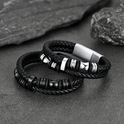 Engraved Braided Leather Bracelet for My Grandson