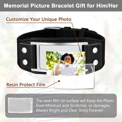 Personalized Picture Leather Bracelet Black Wristband for