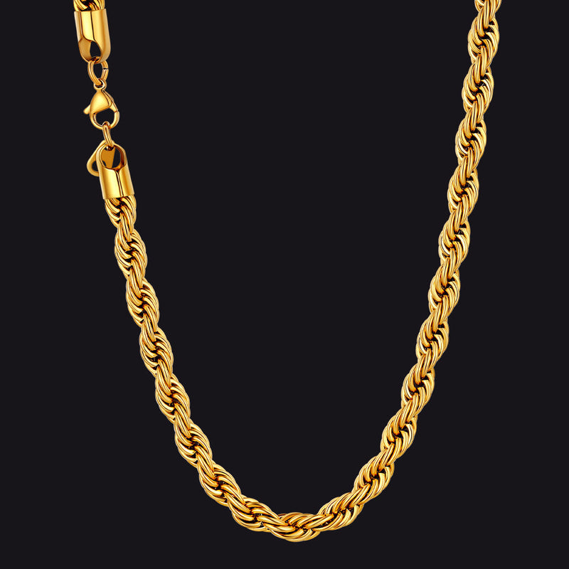Twisted Rope Chain Stainless Steel Link Necklace for