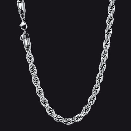Twisted Rope Chain Stainless Steel Link Necklace for