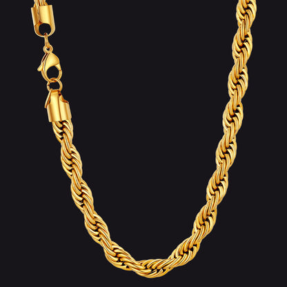 Twisted Rope Chain Stainless Steel Link Necklace for