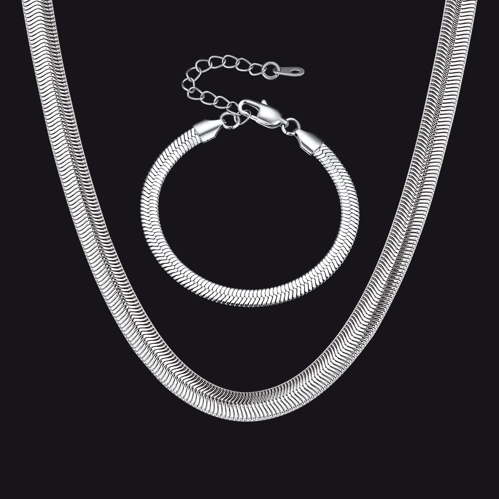 8mm Snake Link Chain & 5mm Bracelet Set for