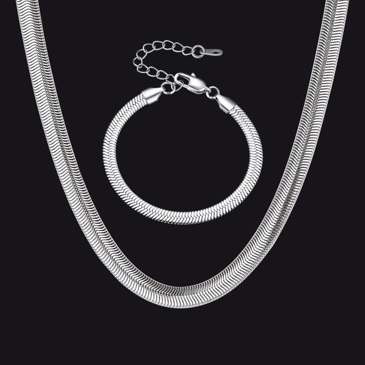 8mm Snake Link Chain & 5mm Bracelet Set for