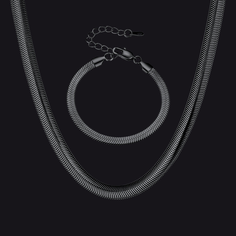 8mm Snake Link Chain & 5mm Bracelet Set for