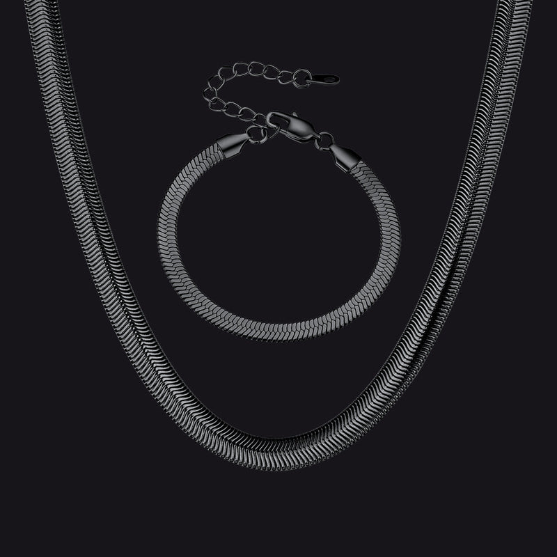 8mm Snake Link Chain & 5mm Bracelet Set for