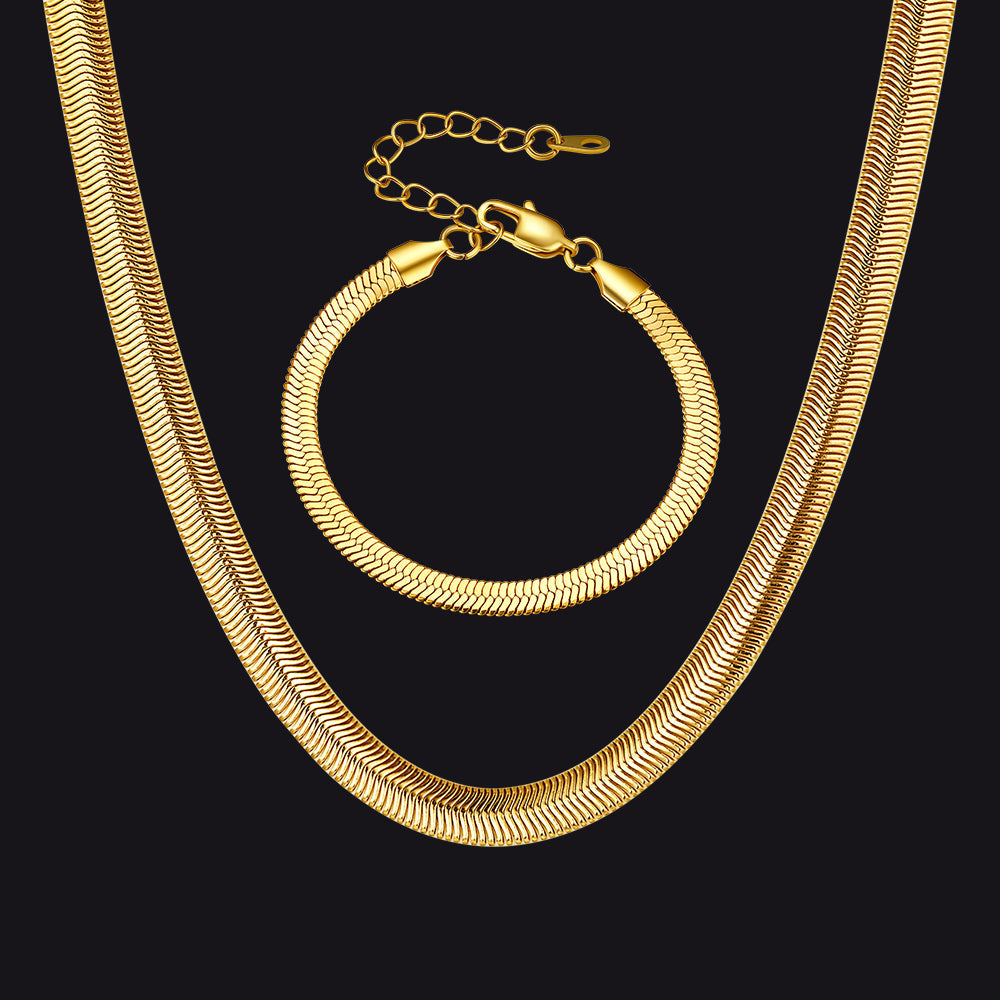 8mm Snake Link Chain & 5mm Bracelet Set for
