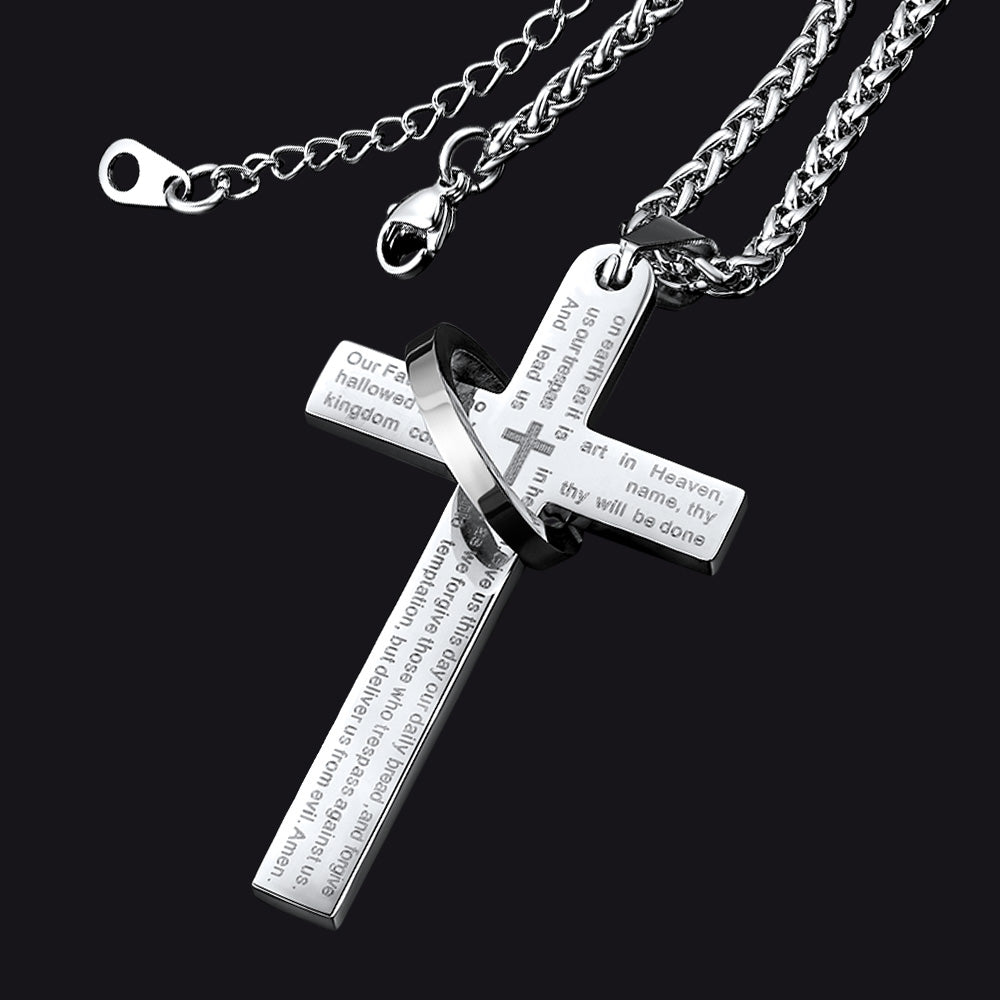 Lord's Prayer Cross Necklace With Halo Ring for