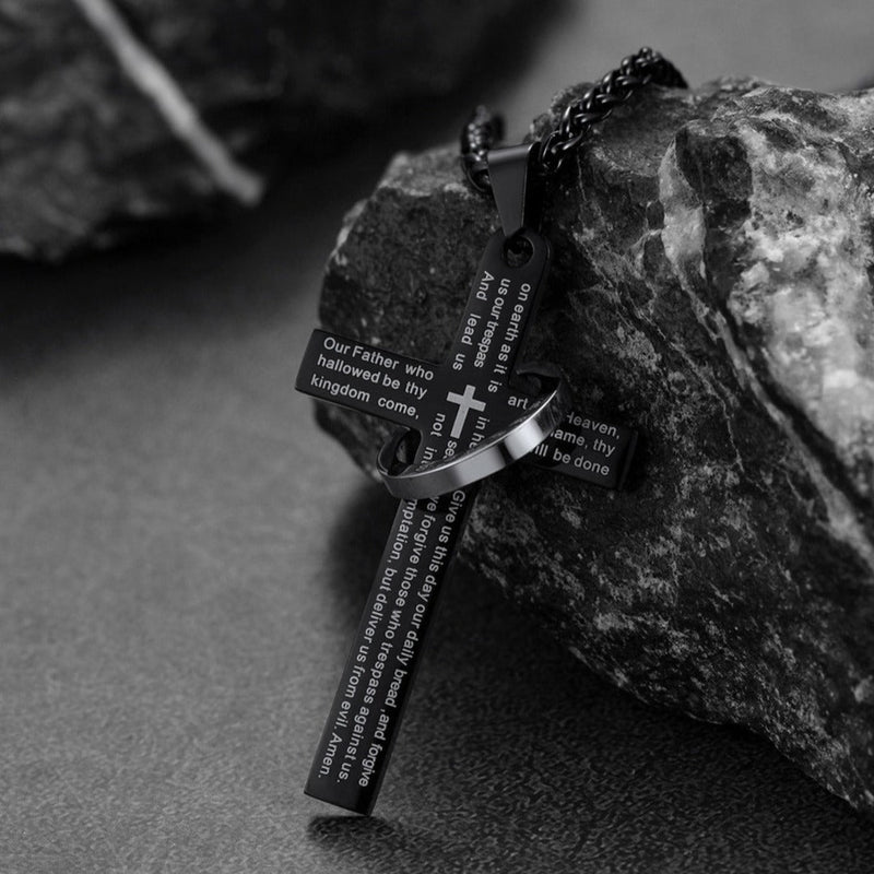 Lord's Prayer Cross Necklace With Halo Ring for