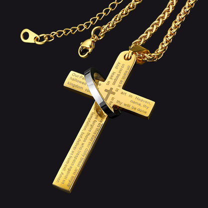 Lord's Prayer Cross Necklace With Halo Ring for