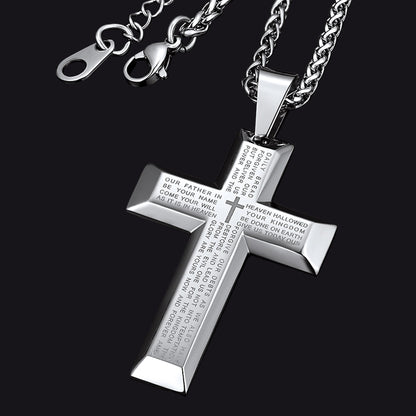 Christian Lord's Prayer Cross Necklace for