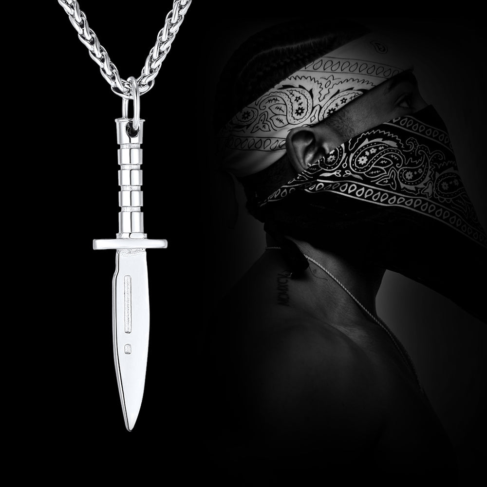 Hip Hop Knife Dagger Pendant Necklace for