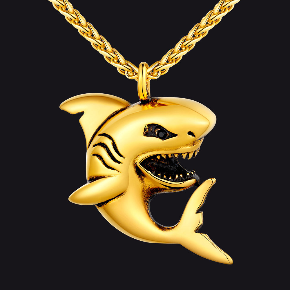 Stainless Steel Shark Pendant Necklace for