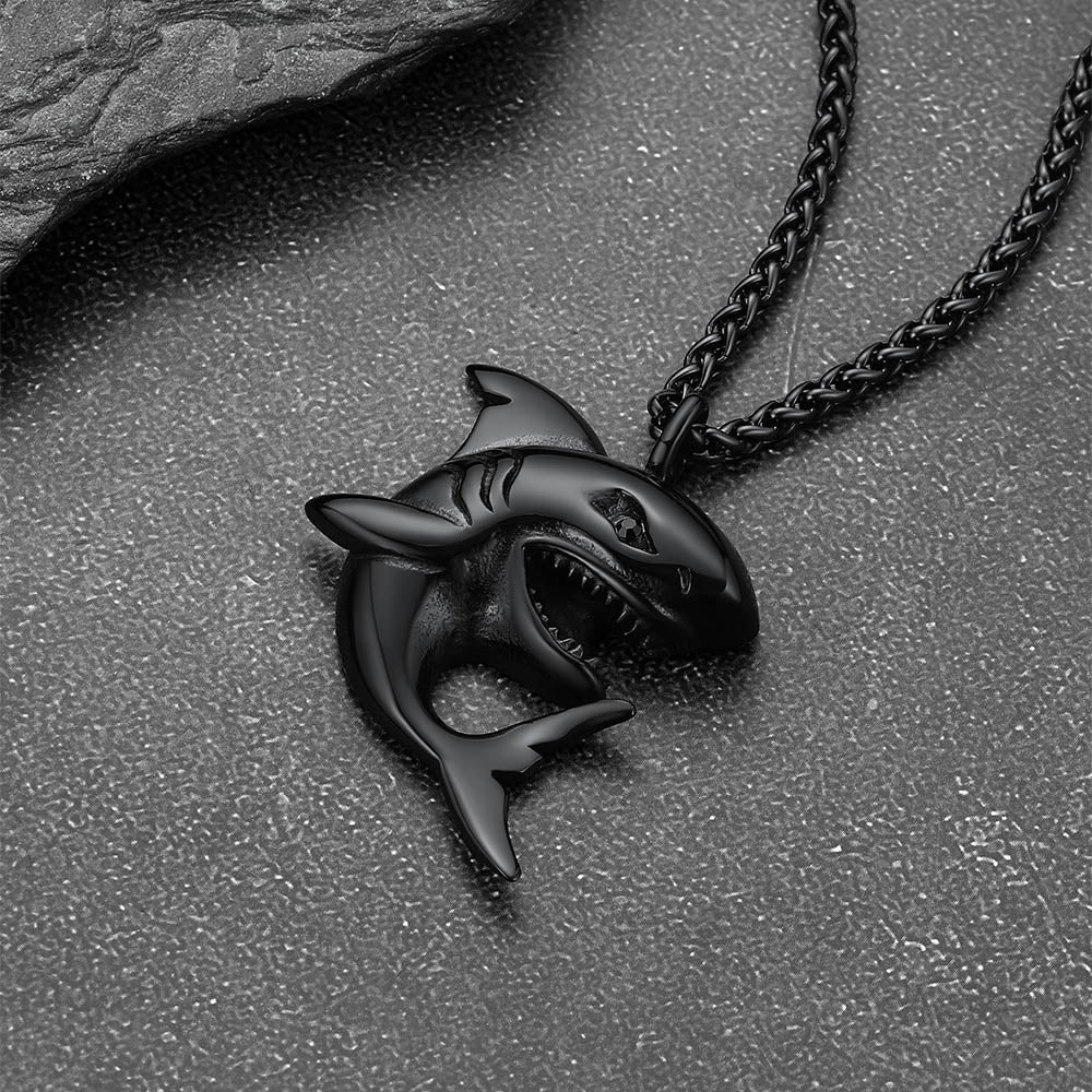 Cuban Chain & Punk Shark Necklace Set for