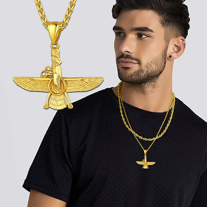 Stainless Steel Faravahar Ahura Mazda Pendant Necklace for