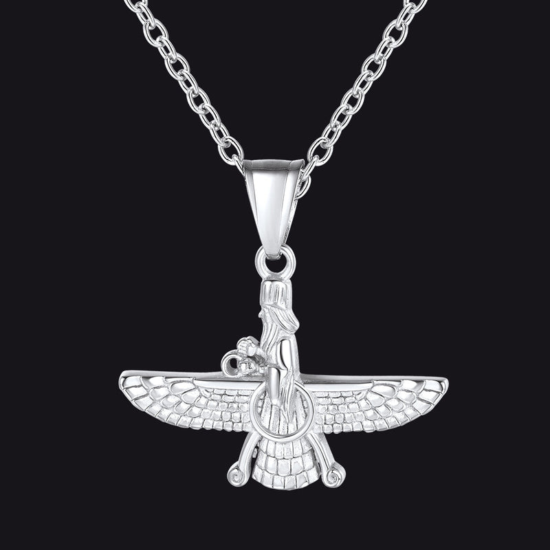 Stainless Steel Faravahar Ahura Mazda Pendant Necklace for