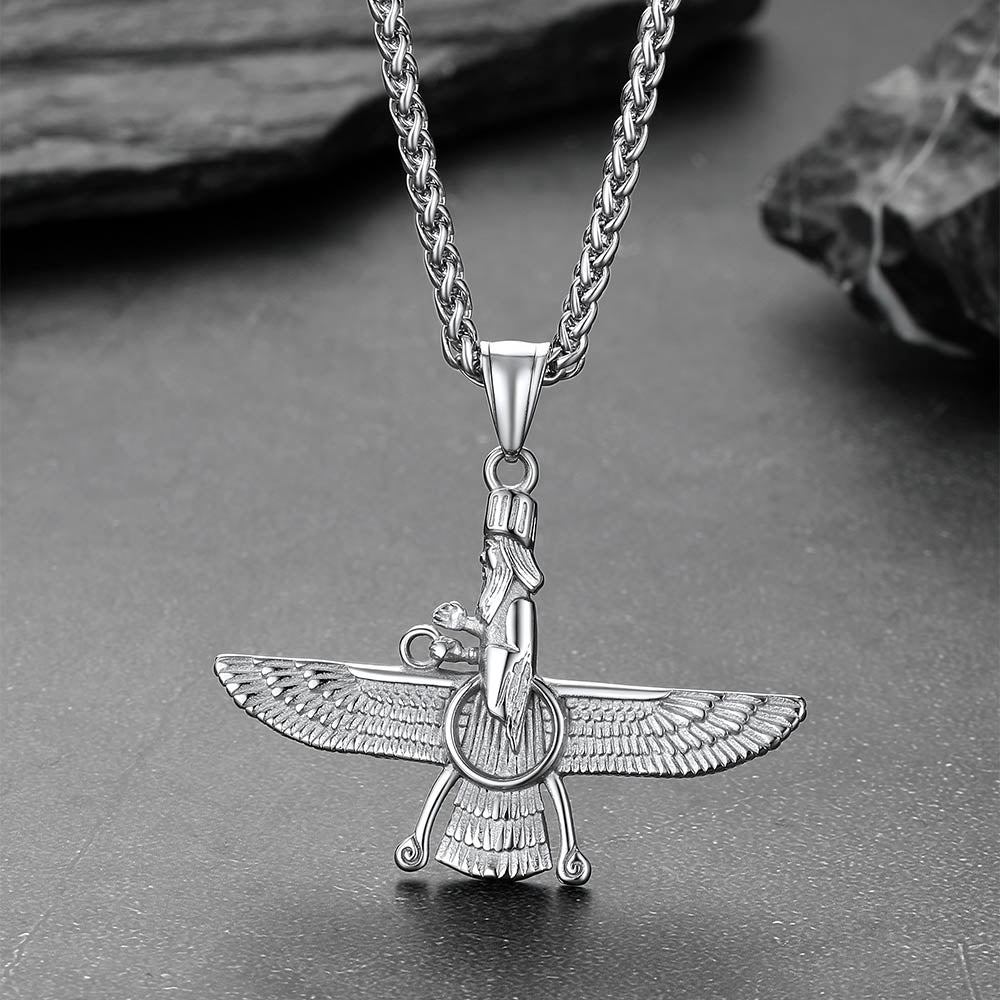 Stainless Steel Faravahar Ahura Mazda Pendant Necklace for