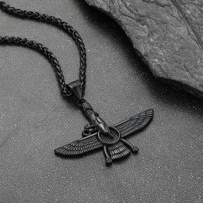 Stainless Steel Faravahar Ahura Mazda Pendant Necklace for