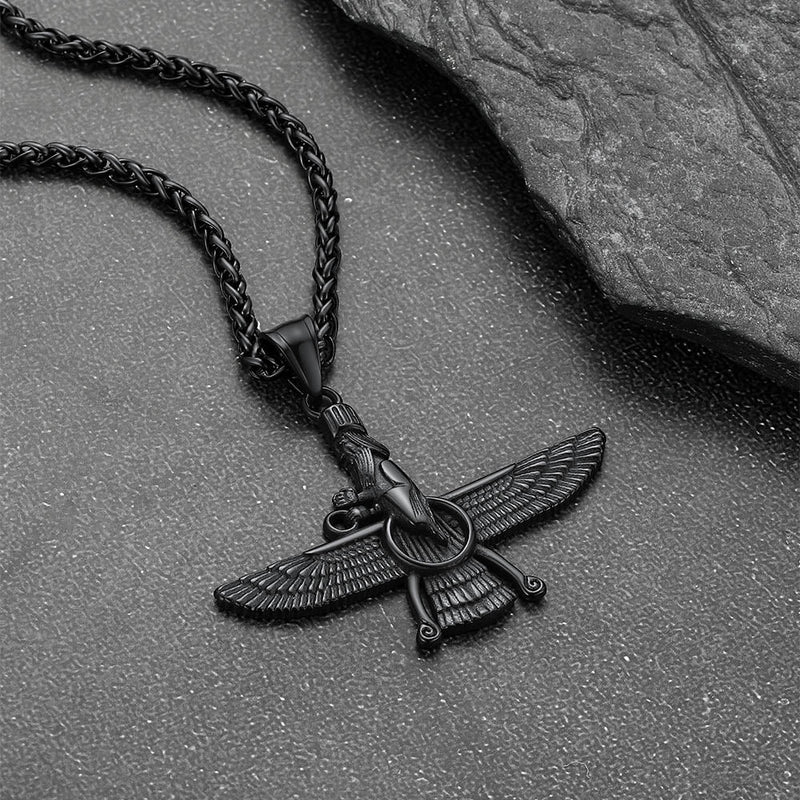 Stainless Steel Faravahar Ahura Mazda Pendant Necklace for