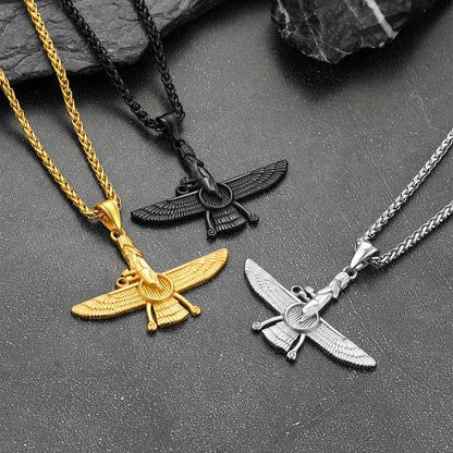 Stainless Steel Faravahar Ahura Mazda Pendant Necklace for