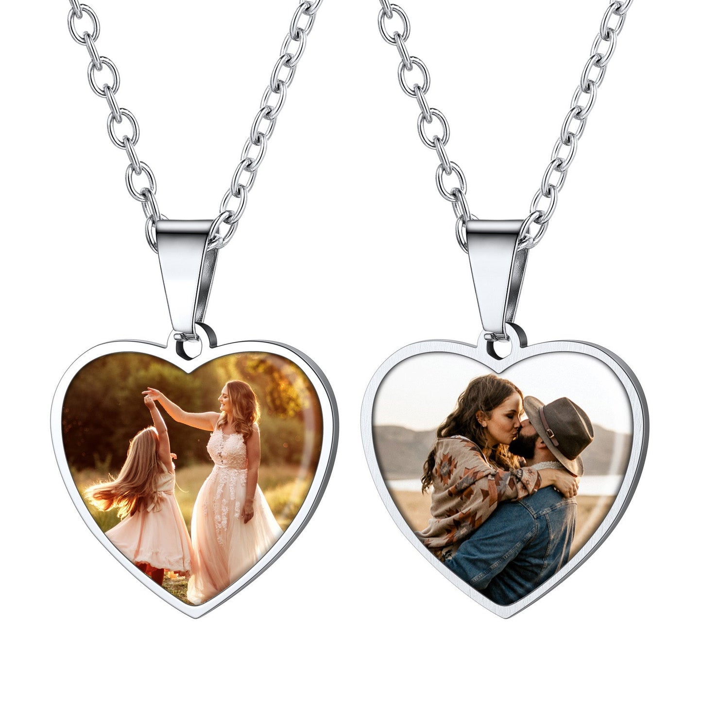 Customized Double-sided Picture Heart Necklace for